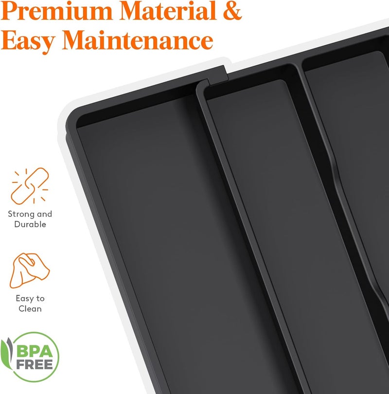 Lifewit Utensil Organizer for Kitchen Drawers, Expandable Cooking Utensil Tray, Adjustable Cutlery Silverware Flatware Holder, Plastic Spatula Tools and Gadgets Storage Divider, Black, 13"-22" x 15" - Image 5